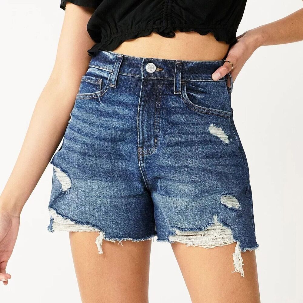 Juniors' Boyfriend Shorts SO® Super High Rise '90s Denim Shorts - Dark Blue, 5